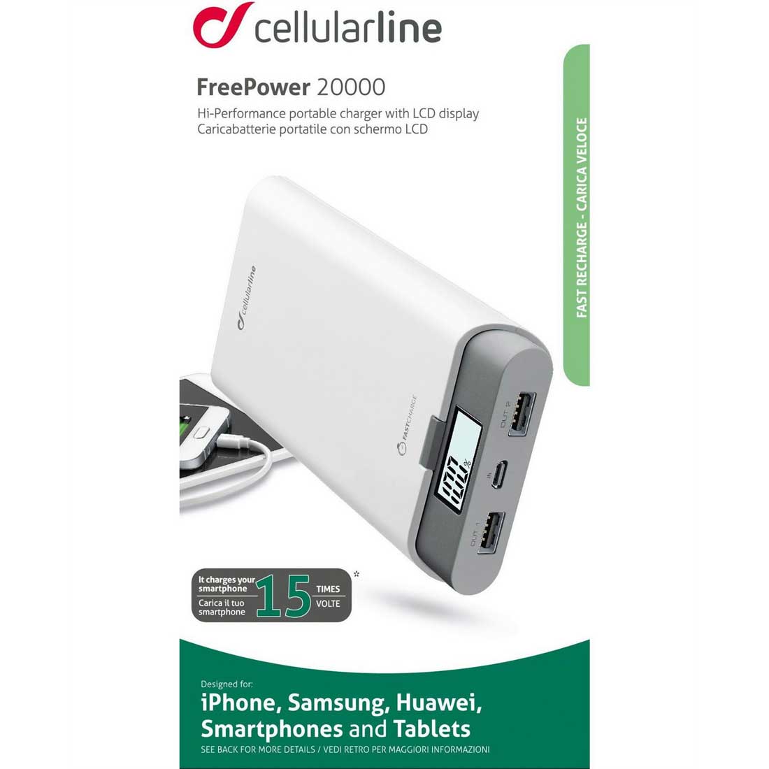 Cellularline Battery Charger EMER. 20000 USB-C White